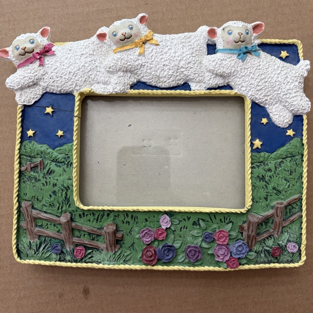 Vintage 90s Gigi Graphics Counting Sheep Resin 4x6 Photo Frame Nursery Decor